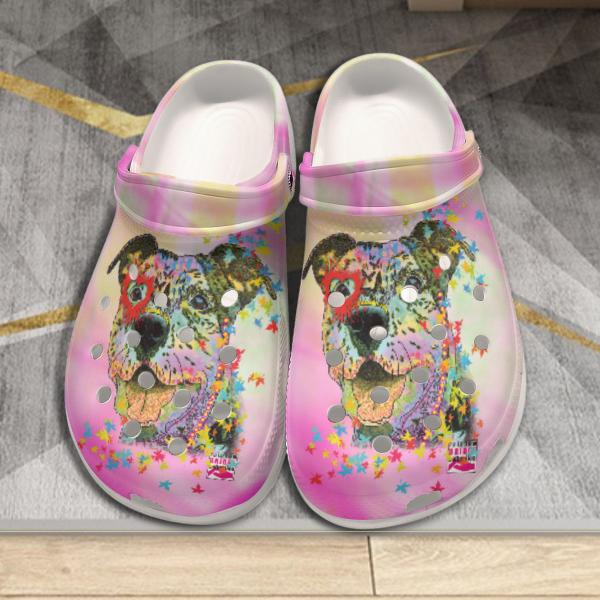 Clogs mit Hundemotiv Hexe - Gartenschuhe, Gummischuhe, bunt, Unisex, Grösse 36-43, Mischling, Mix, AmStaff, Staffordshire, Staff, Pitbull, Pit, SOKA, Listenhund